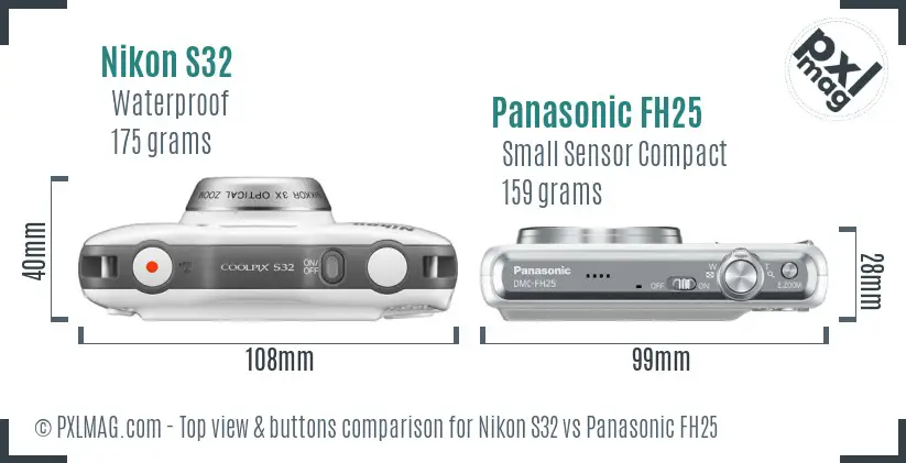 Nikon S32 vs Panasonic FH25 top view buttons comparison