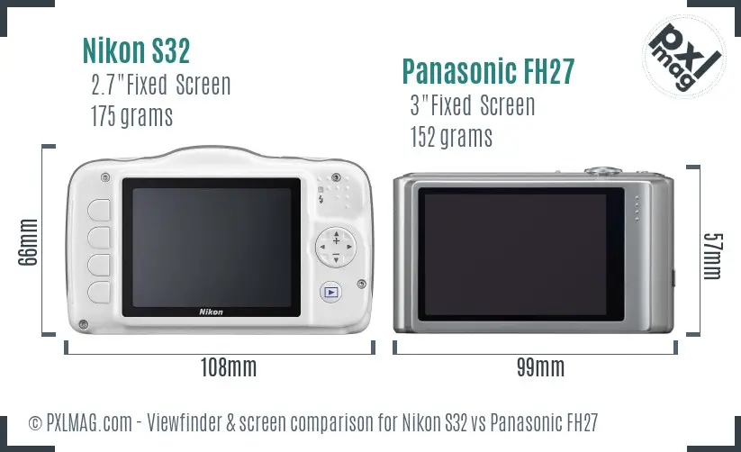 Nikon S32 vs Panasonic FH27 Screen and Viewfinder comparison