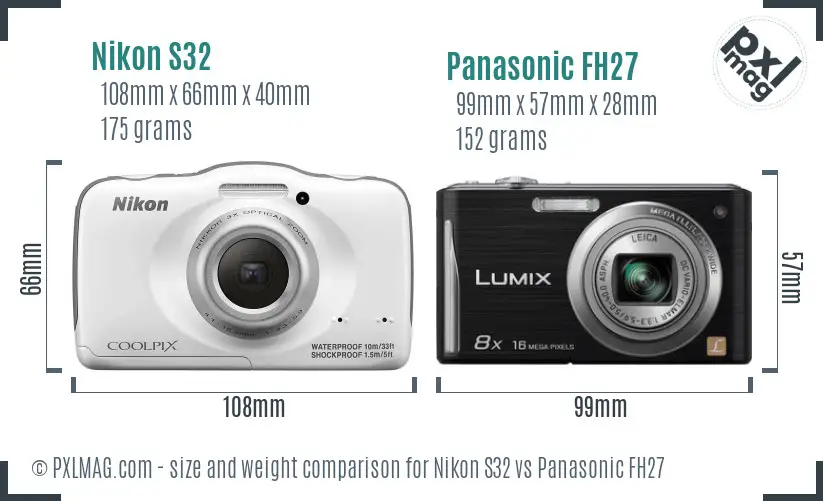 Nikon S32 vs Panasonic FH27 size comparison