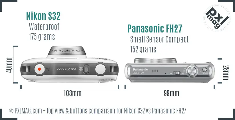 Nikon S32 vs Panasonic FH27 top view buttons comparison