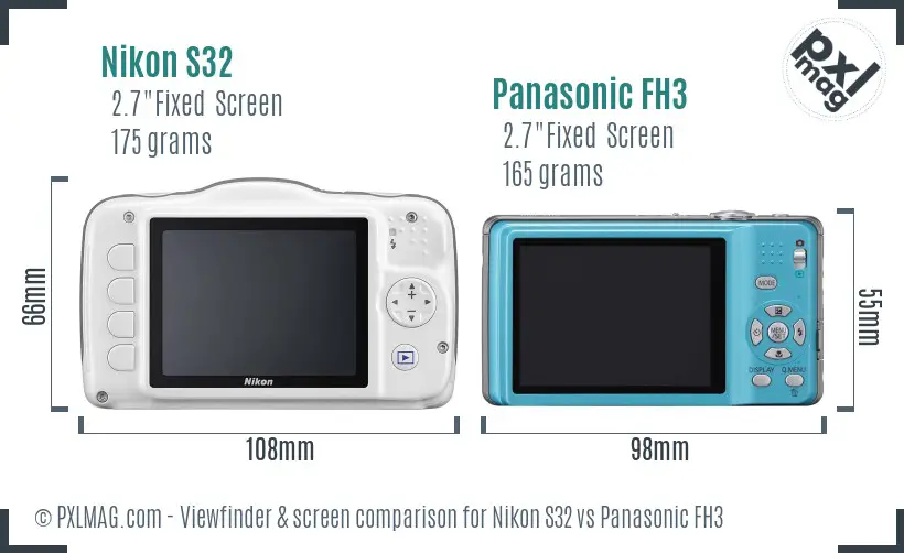 Nikon S32 vs Panasonic FH3 Screen and Viewfinder comparison