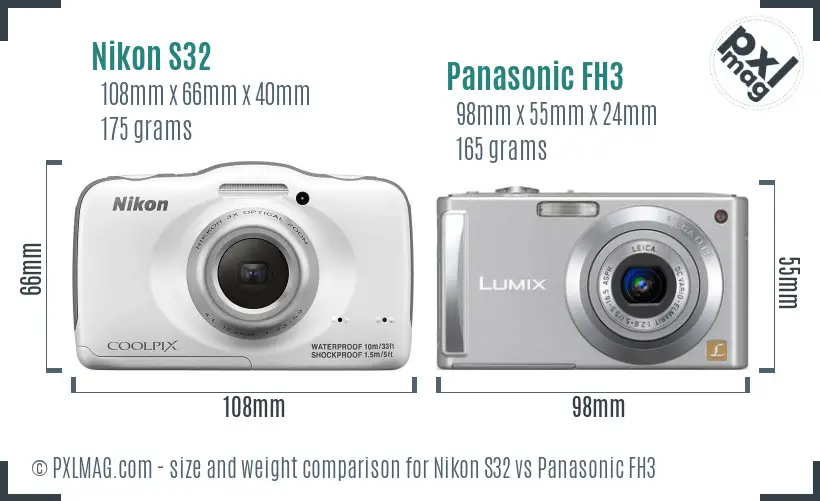 Nikon S32 vs Panasonic FH3 size comparison