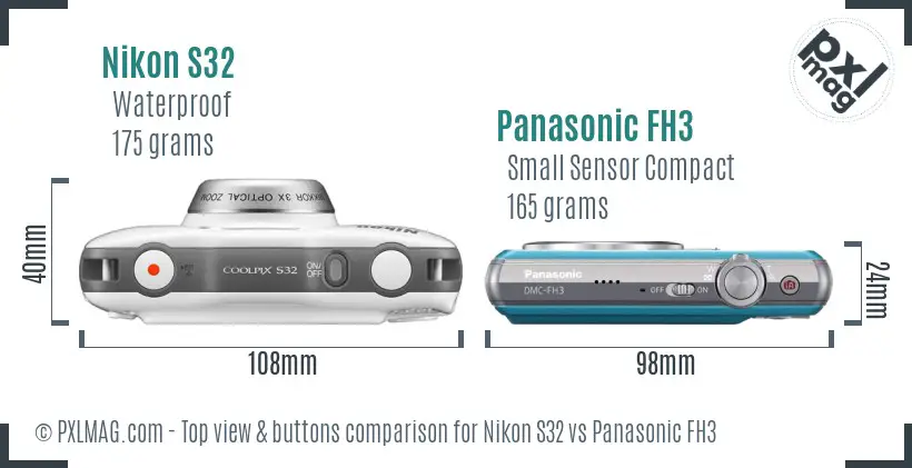 Nikon S32 vs Panasonic FH3 top view buttons comparison