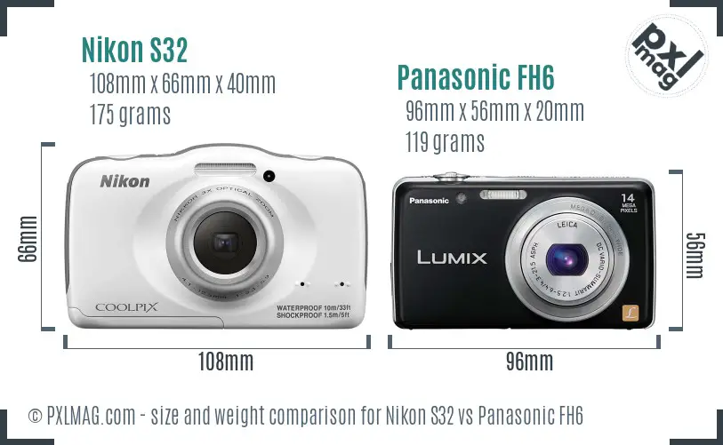 Nikon S32 vs Panasonic FH6 size comparison