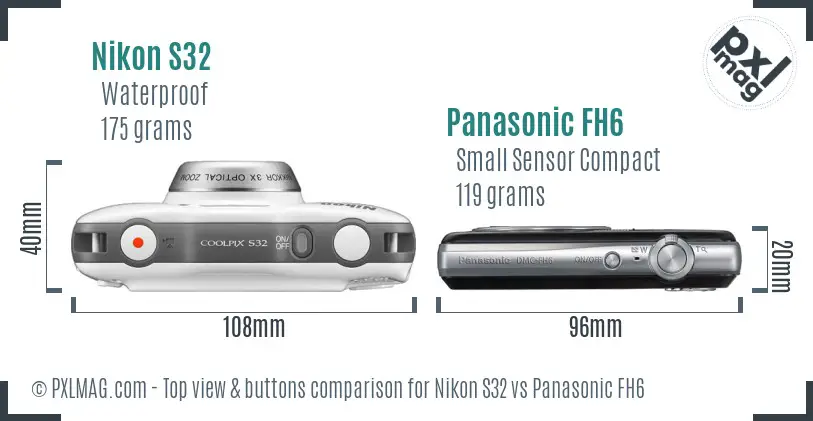 Nikon S32 vs Panasonic FH6 top view buttons comparison