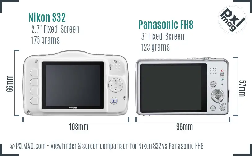 Nikon S32 vs Panasonic FH8 Screen and Viewfinder comparison