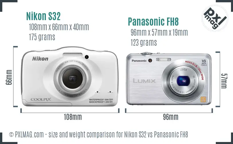 Nikon S32 vs Panasonic FH8 size comparison