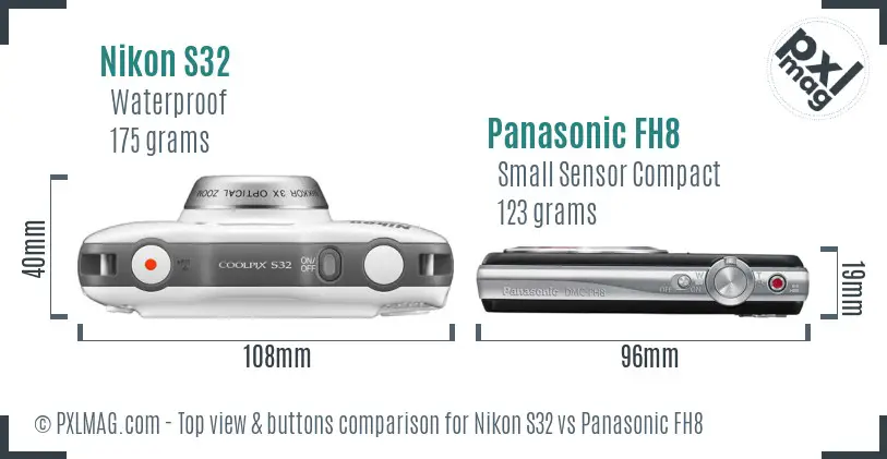 Nikon S32 vs Panasonic FH8 top view buttons comparison