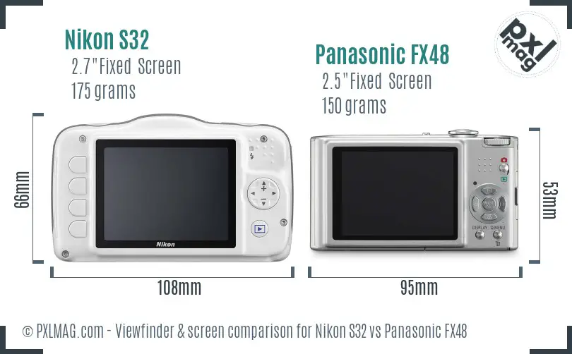 Nikon S32 vs Panasonic FX48 Screen and Viewfinder comparison