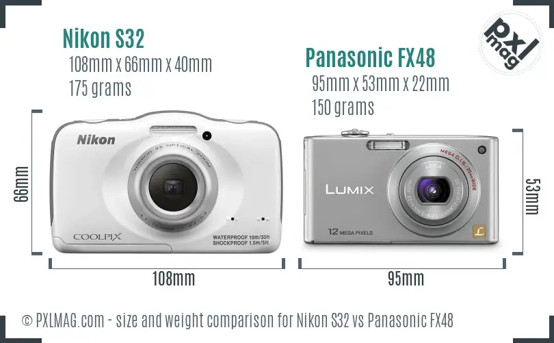 Nikon S32 vs Panasonic FX48 size comparison