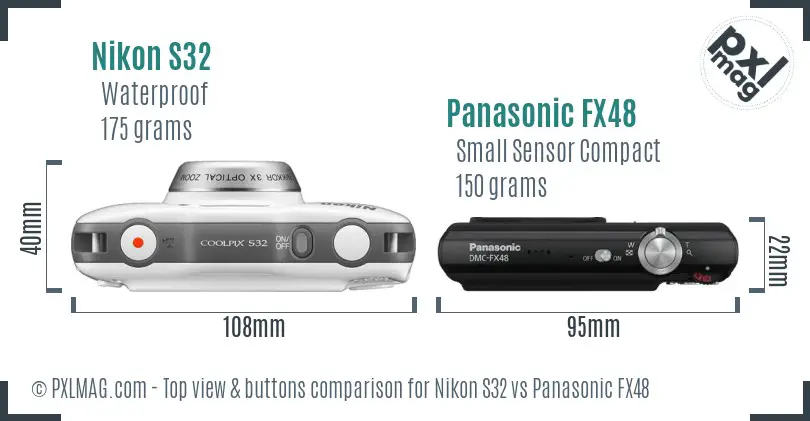 Nikon S32 vs Panasonic FX48 top view buttons comparison