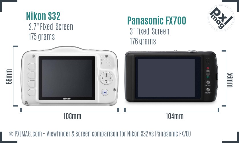 Nikon S32 vs Panasonic FX700 Screen and Viewfinder comparison