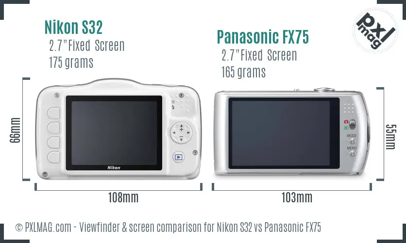 Nikon S32 vs Panasonic FX75 Screen and Viewfinder comparison