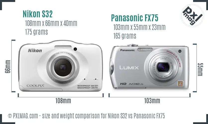 Nikon S32 vs Panasonic FX75 size comparison