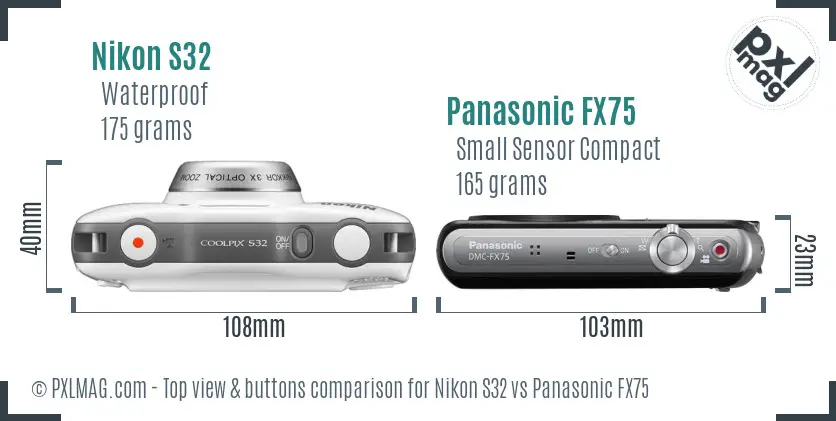 Nikon S32 vs Panasonic FX75 top view buttons comparison