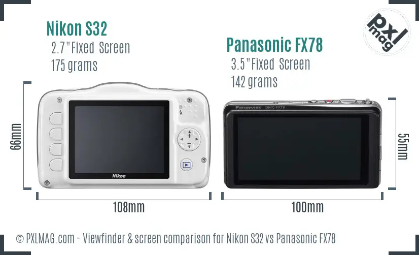 Nikon S32 vs Panasonic FX78 Screen and Viewfinder comparison