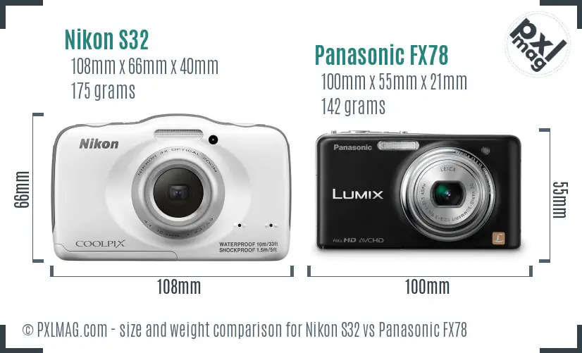 Nikon S32 vs Panasonic FX78 size comparison