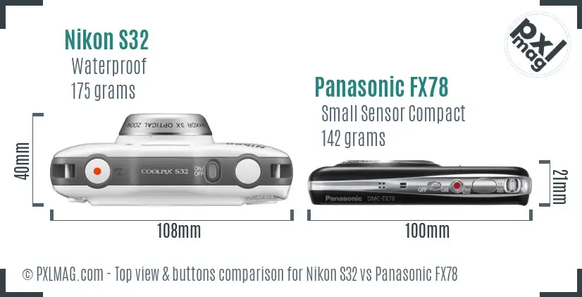 Nikon S32 vs Panasonic FX78 top view buttons comparison