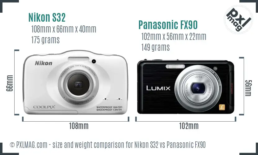 Nikon S32 vs Panasonic FX90 size comparison