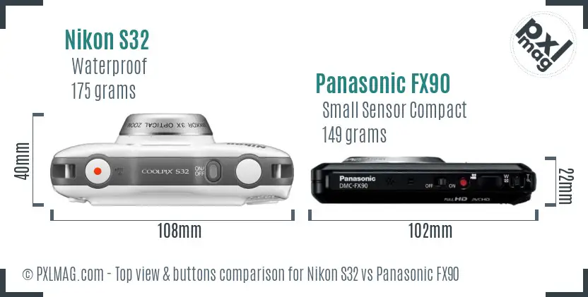 Nikon S32 vs Panasonic FX90 top view buttons comparison