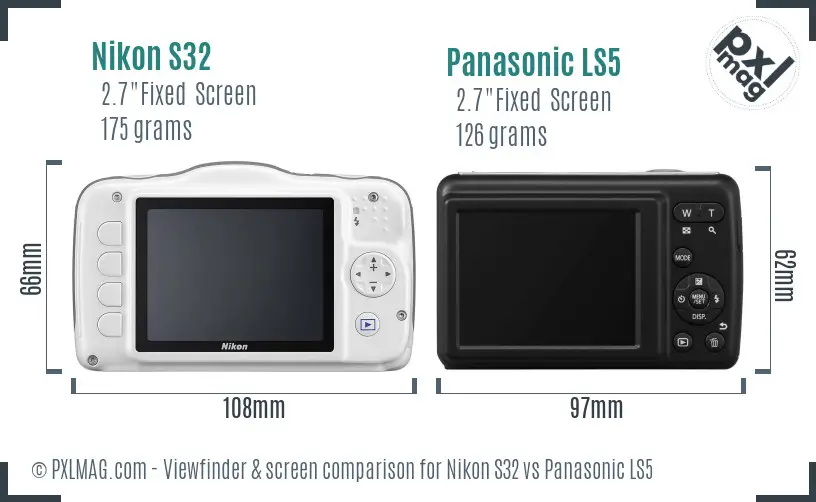 Nikon S32 vs Panasonic LS5 Screen and Viewfinder comparison