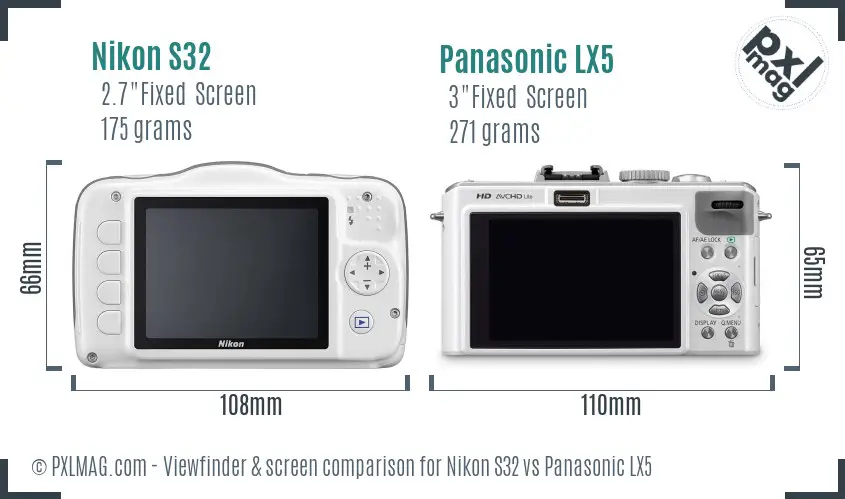 Nikon S32 vs Panasonic LX5 Screen and Viewfinder comparison