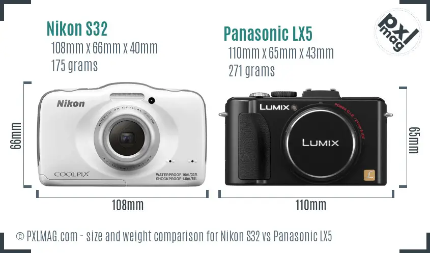 Nikon S32 vs Panasonic LX5 size comparison