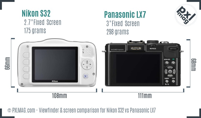Nikon S32 vs Panasonic LX7 Screen and Viewfinder comparison