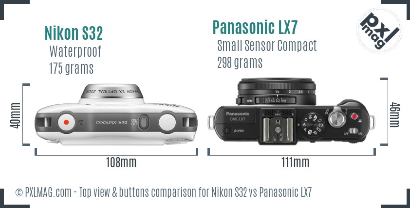Nikon S32 vs Panasonic LX7 top view buttons comparison