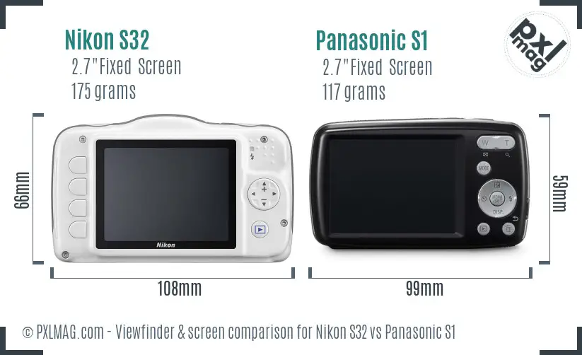 Nikon S32 vs Panasonic S1 Screen and Viewfinder comparison Nikon S32 vs Panasonic S1 Screen and Viewfinder comparison