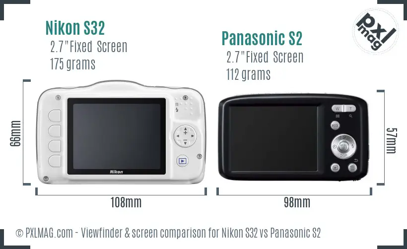 Nikon S32 vs Panasonic S2 Screen and Viewfinder comparison Nikon S32 vs Panasonic S2 Screen and Viewfinder comparison