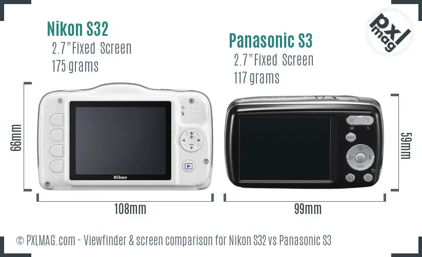 Nikon S32 vs Panasonic S3 Screen and Viewfinder comparison