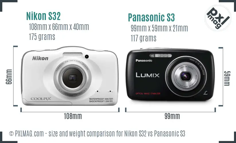 Nikon S32 vs Panasonic S3 size comparison