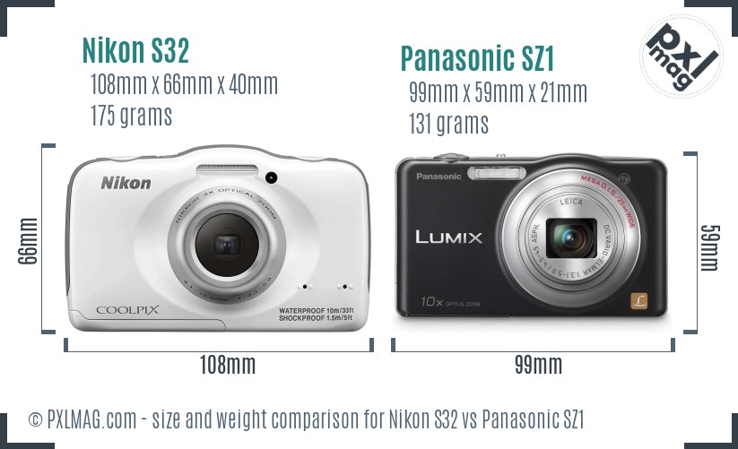 Nikon S32 vs Panasonic SZ1 size comparison