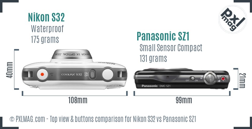 Nikon S32 vs Panasonic SZ1 top view buttons comparison