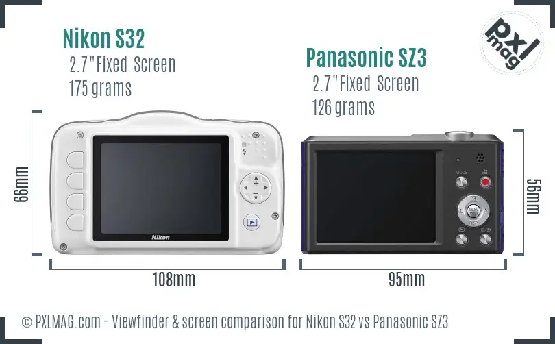 Nikon S32 vs Panasonic SZ3 Screen and Viewfinder comparison