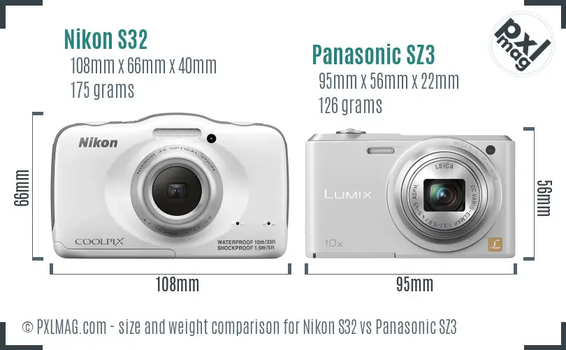 Nikon S32 vs Panasonic SZ3 size comparison