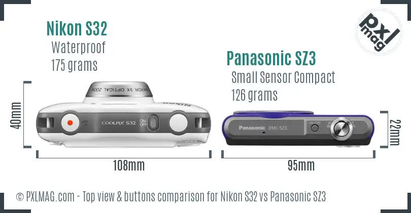 Nikon S32 vs Panasonic SZ3 top view buttons comparison