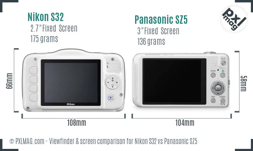 Nikon S32 vs Panasonic SZ5 Screen and Viewfinder comparison