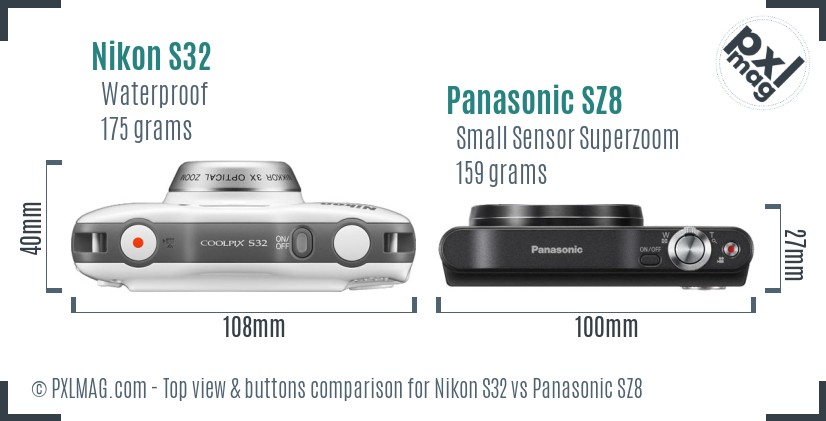 Nikon S32 vs Panasonic SZ8 top view buttons comparison