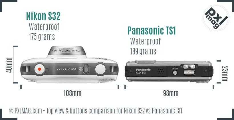 Nikon S32 vs Panasonic TS1 top view buttons comparison Nikon S32 vs Panasonic TS1 top view buttons comparison