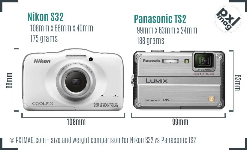 Nikon S32 vs Panasonic TS2 size comparison