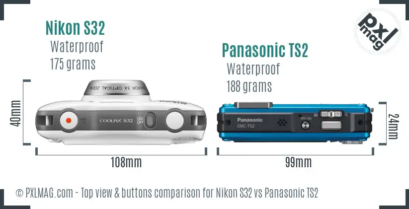 Nikon S32 vs Panasonic TS2 top view buttons comparison