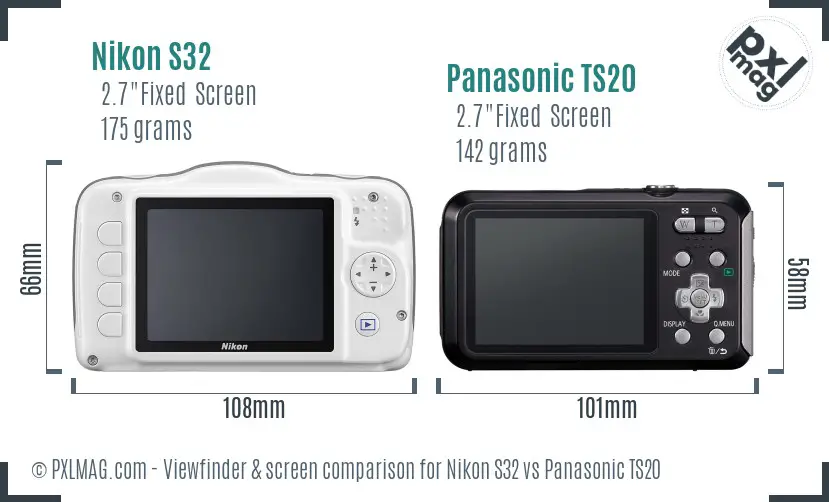 Nikon S32 vs Panasonic TS20 Screen and Viewfinder comparison