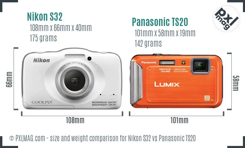 Nikon S32 vs Panasonic TS20 size comparison