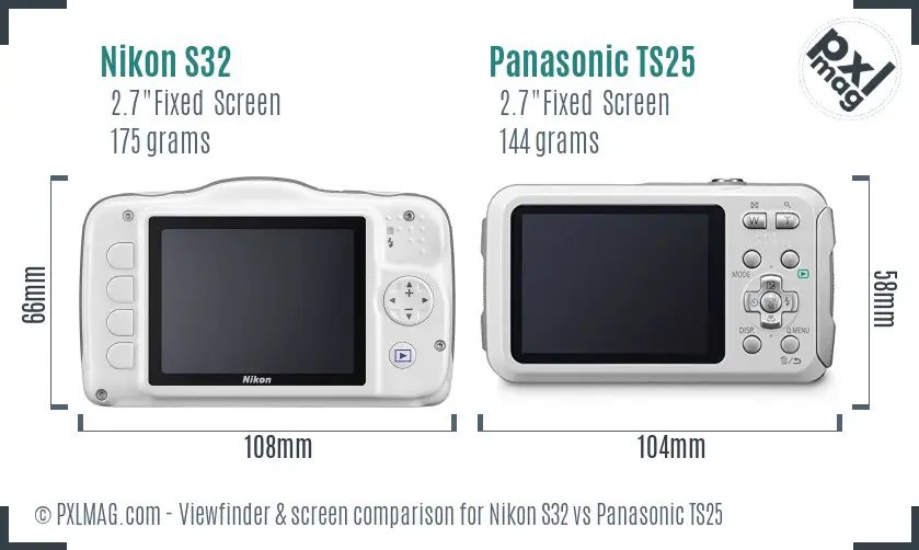 Nikon S32 vs Panasonic TS25 Screen and Viewfinder comparison