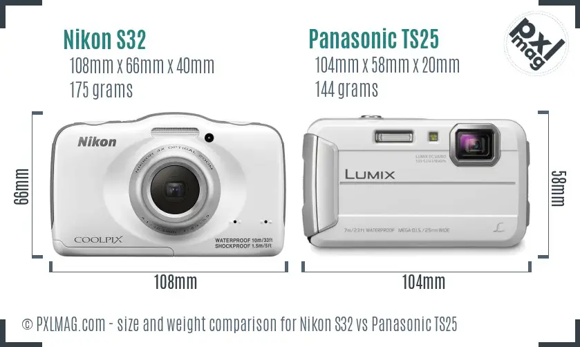 Nikon S32 vs Panasonic TS25 size comparison