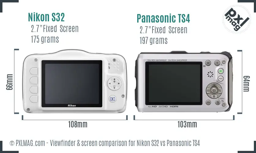Nikon S32 vs Panasonic TS4 Screen and Viewfinder comparison