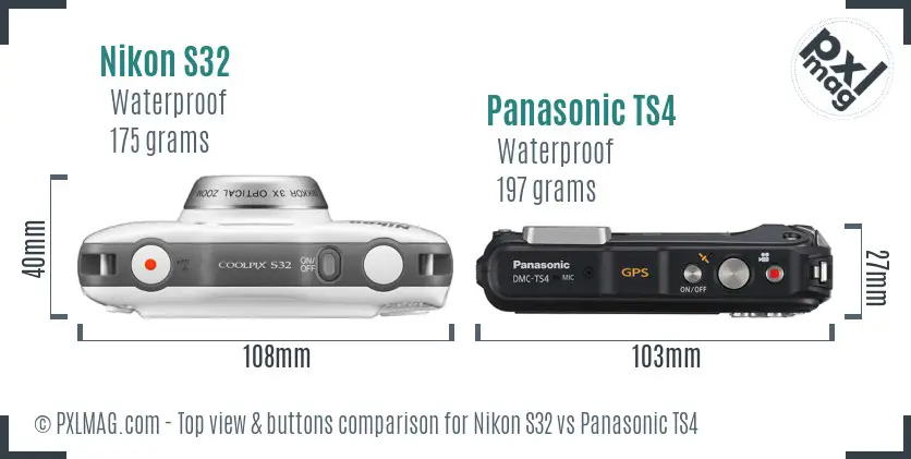 Nikon S32 vs Panasonic TS4 top view buttons comparison