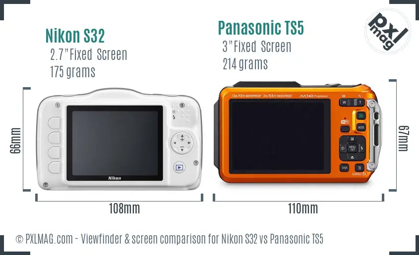 Nikon S32 vs Panasonic TS5 Screen and Viewfinder comparison